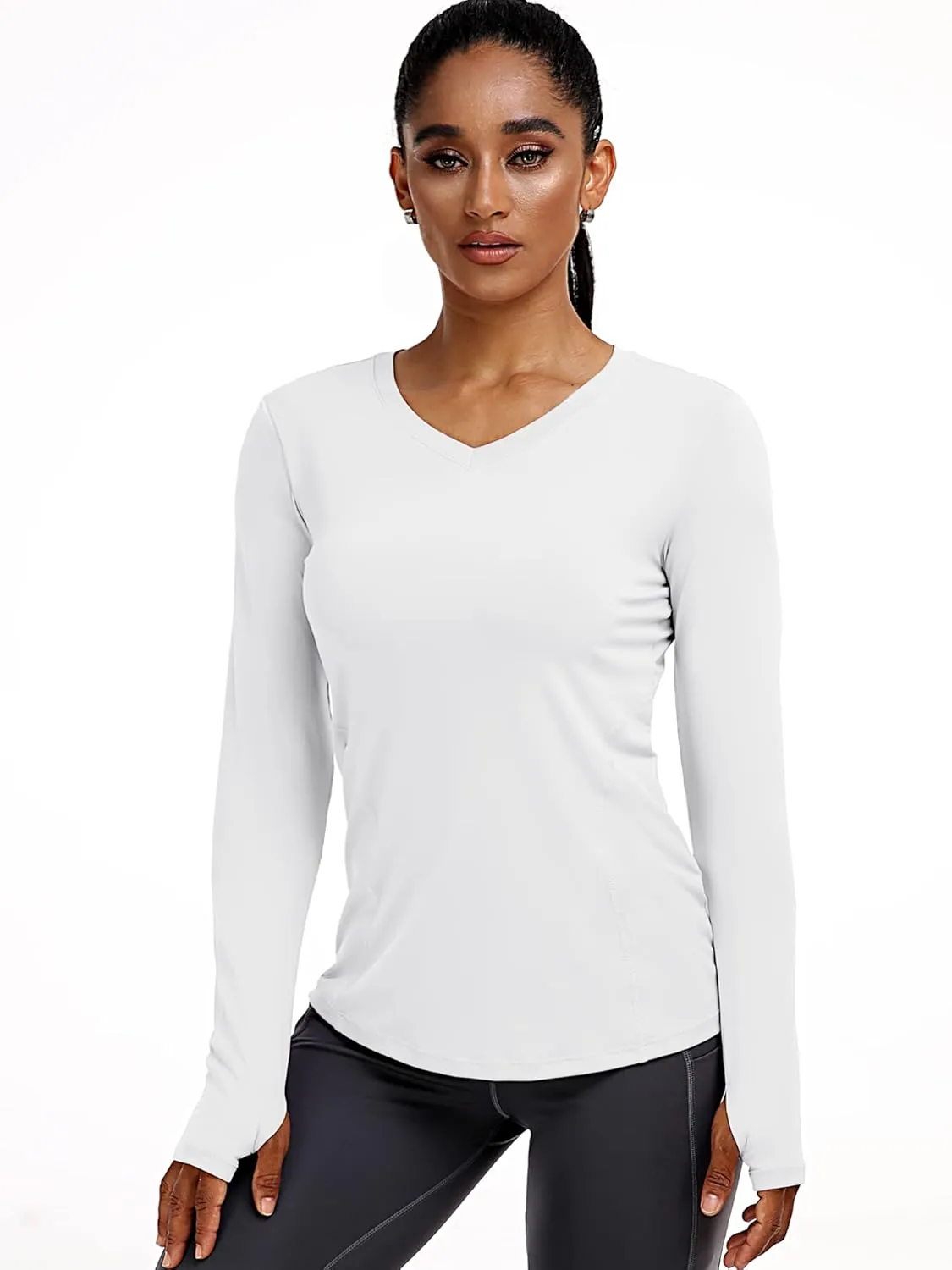 CADMUS Women long Sleeve Shirt for Workout Dry Fit Yoga t Shirts V-Neck