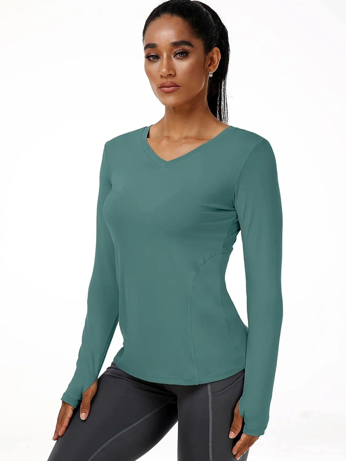 CADMUS Women long Sleeve Shirt for Workout Dry Fit Yoga t Shirts V-Neck
