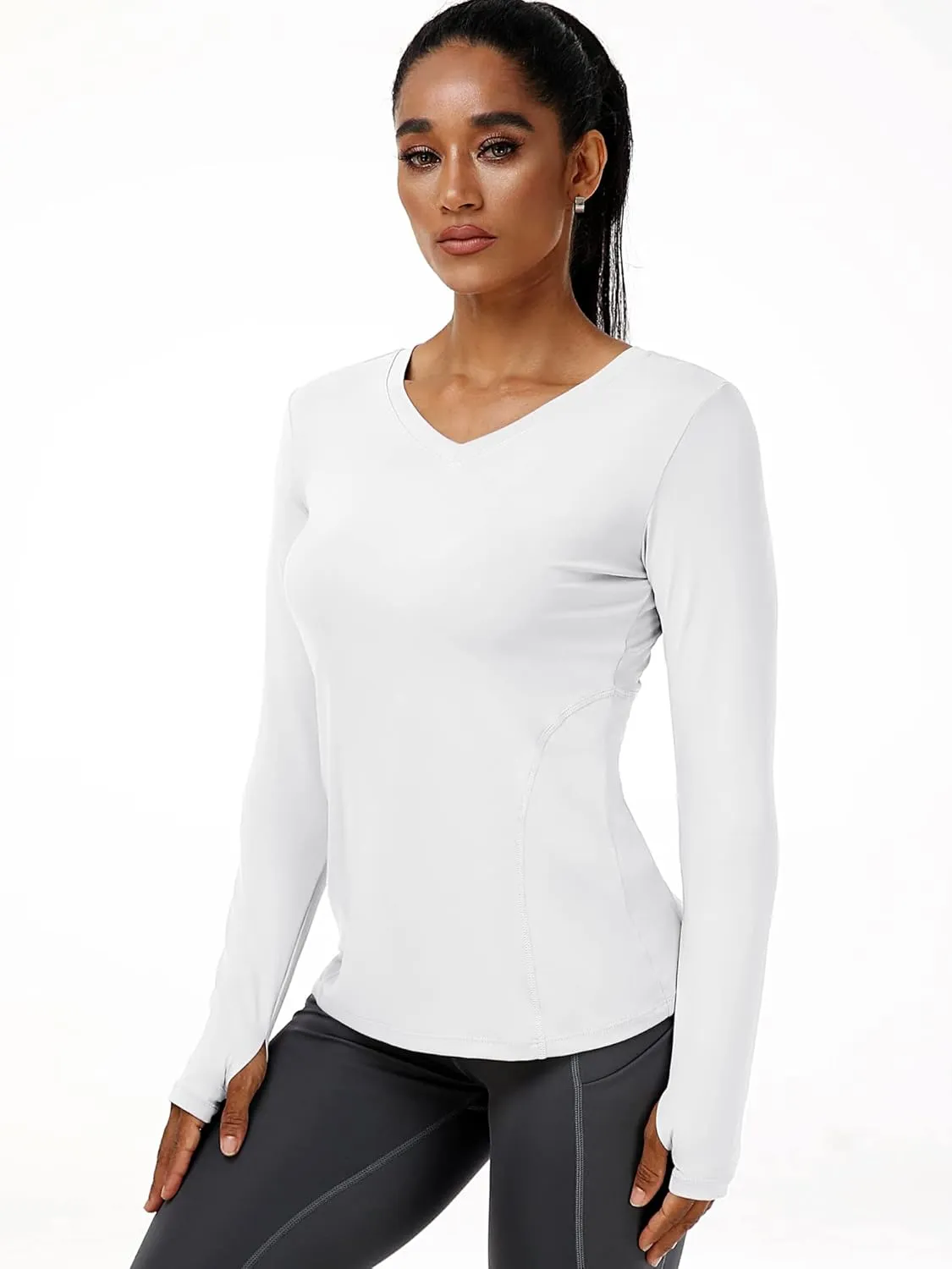 CADMUS Women long Sleeve Shirt for Workout Dry Fit Yoga t Shirts V-Neck