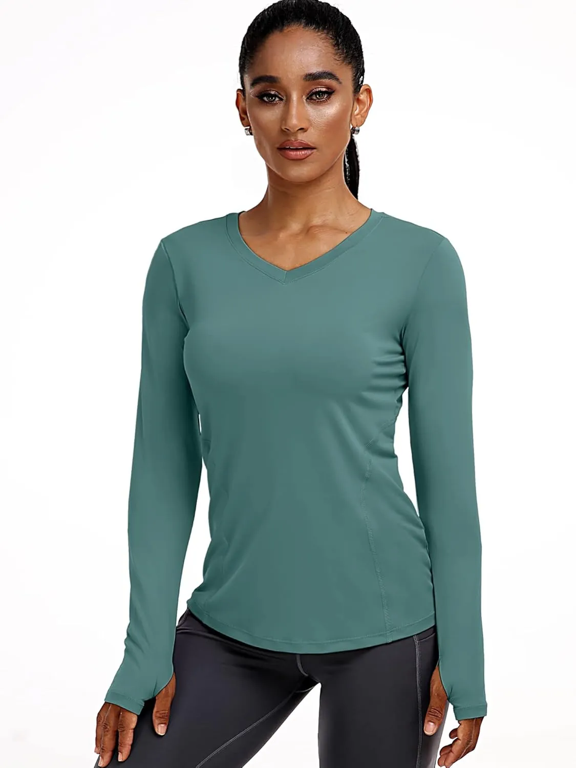 CADMUS Women long Sleeve Shirt for Workout Dry Fit Yoga t Shirts V-Neck