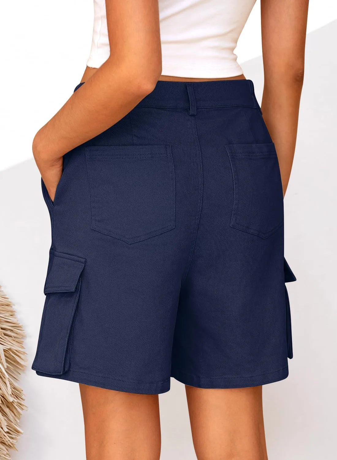 Cargo Shorts Women Bermuda Knee Length Long Hiking Shorts with Pockets Elastic Waist for Summer Casual Trendy Outfits