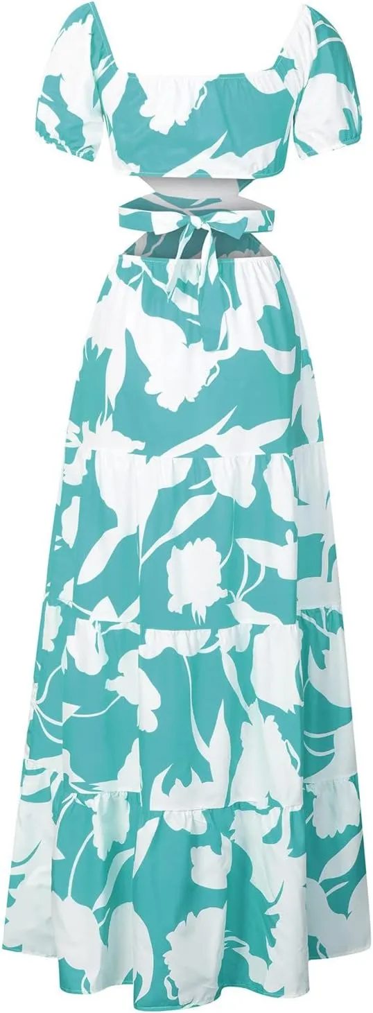 Casual Dresses for Women Off The Shoulder Boho Dress Summer Maxi Sundress Beach Hollow Out Tiered Sexy Flowy Dress