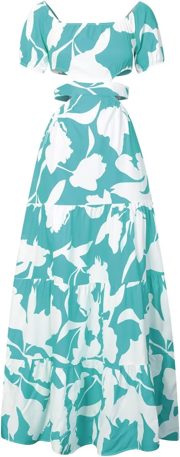 Casual Dresses for Women Off The Shoulder Boho Dress Summer Maxi Sundress Beach Hollow Out Tiered Sexy Flowy Dress