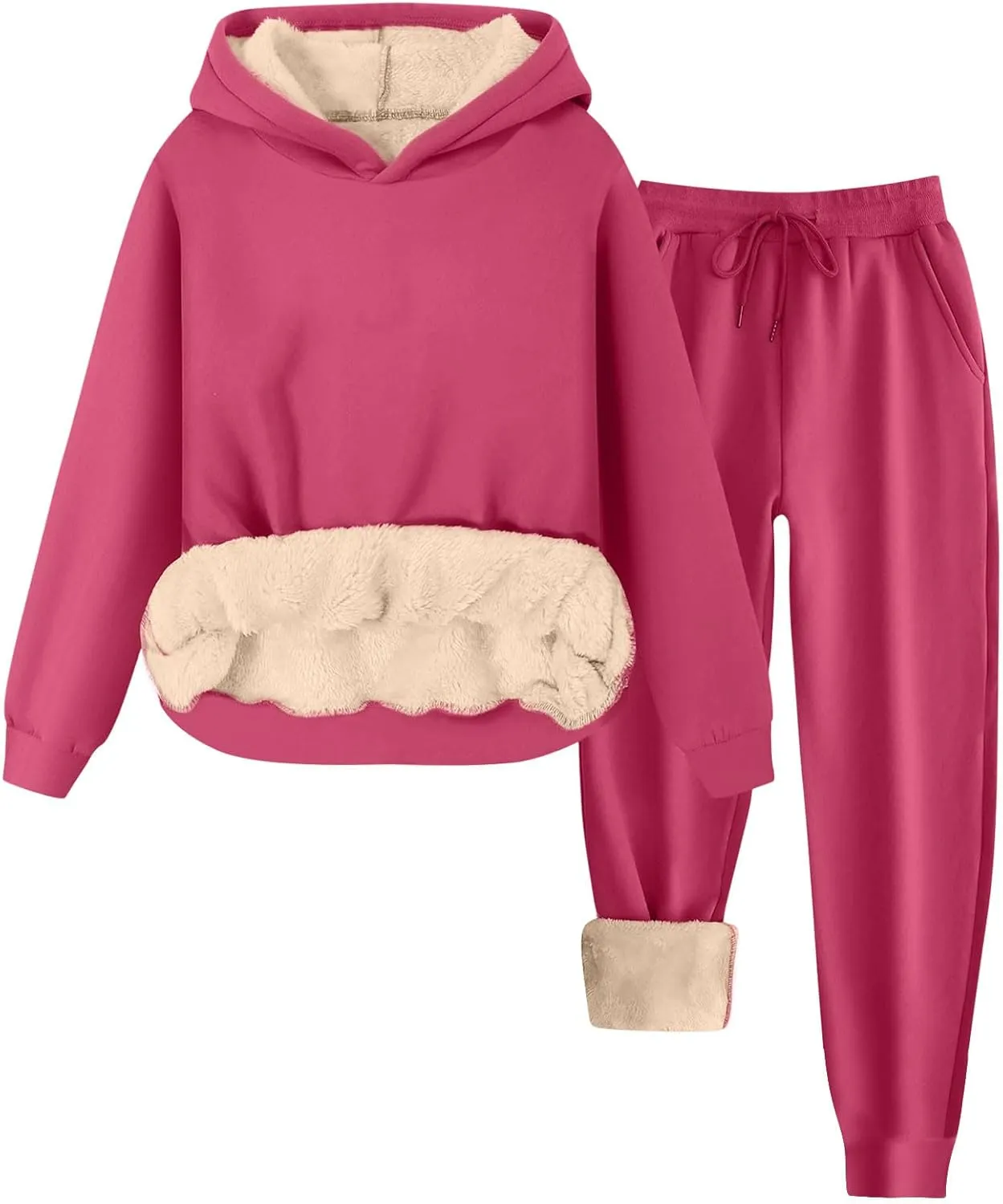 Casual Hoodie and Sweatpants Outfit Plush Thickened Hooded Pullover Sweatsuits Jogger Set 2024 Fall Winter Fashion