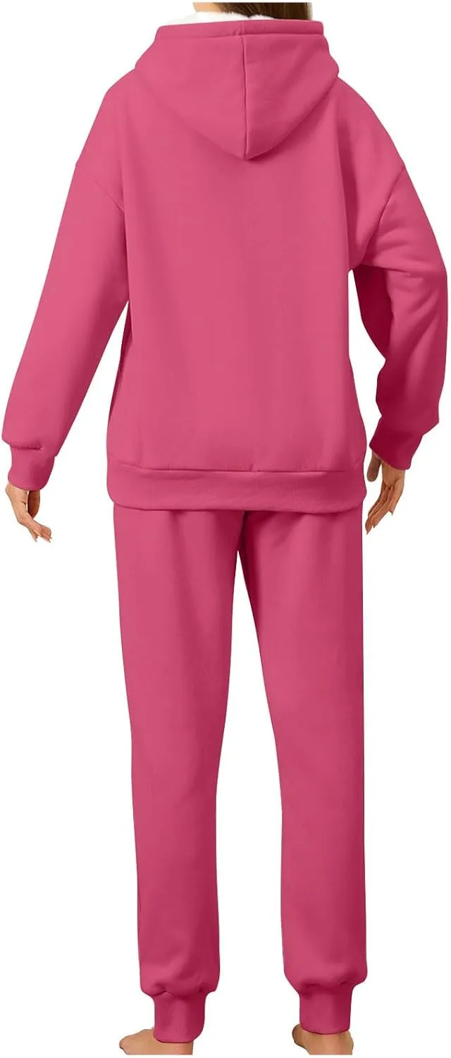 Casual Hoodie and Sweatpants Outfit Plush Thickened Hooded Pullover Sweatsuits Jogger Set 2024 Fall Winter Fashion