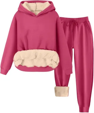 Casual Hoodie and Sweatpants Outfit Plush Thickened Hooded Pullover Sweatsuits Jogger Set 2024 Fall Winter Fashion