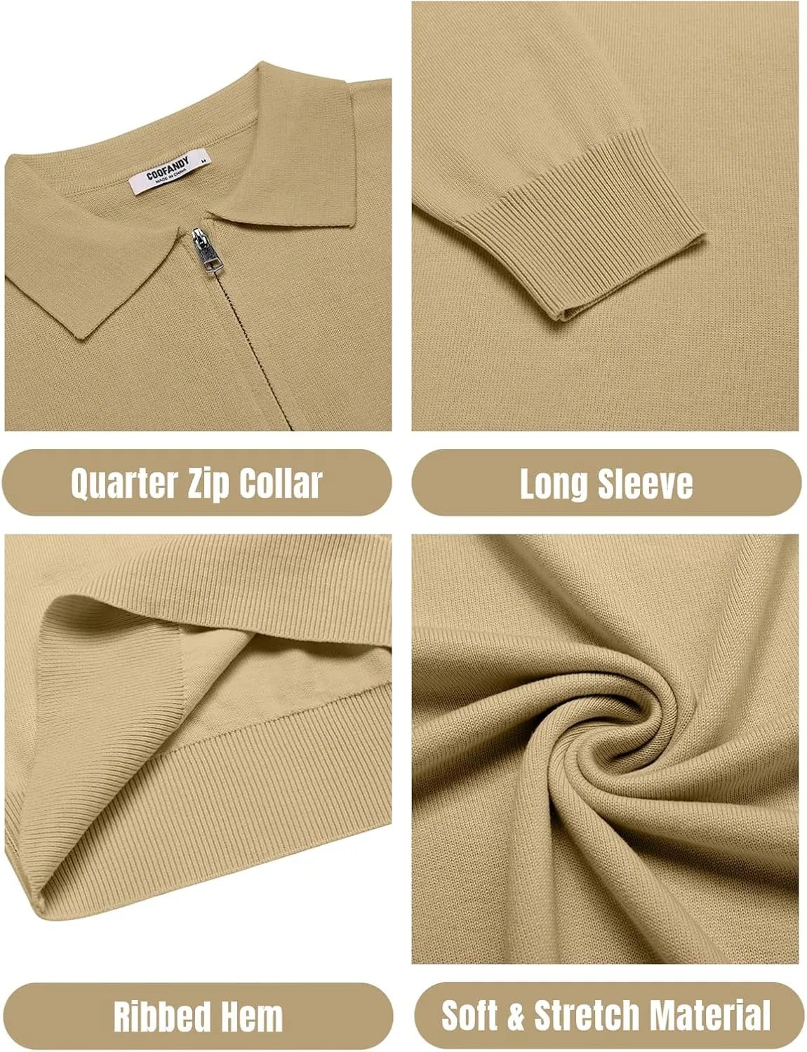COOFANDY Mens Knit Polo Shirts Casual Long Sleeve Quarter Zip Polo Sweater Classic Golf Shirts