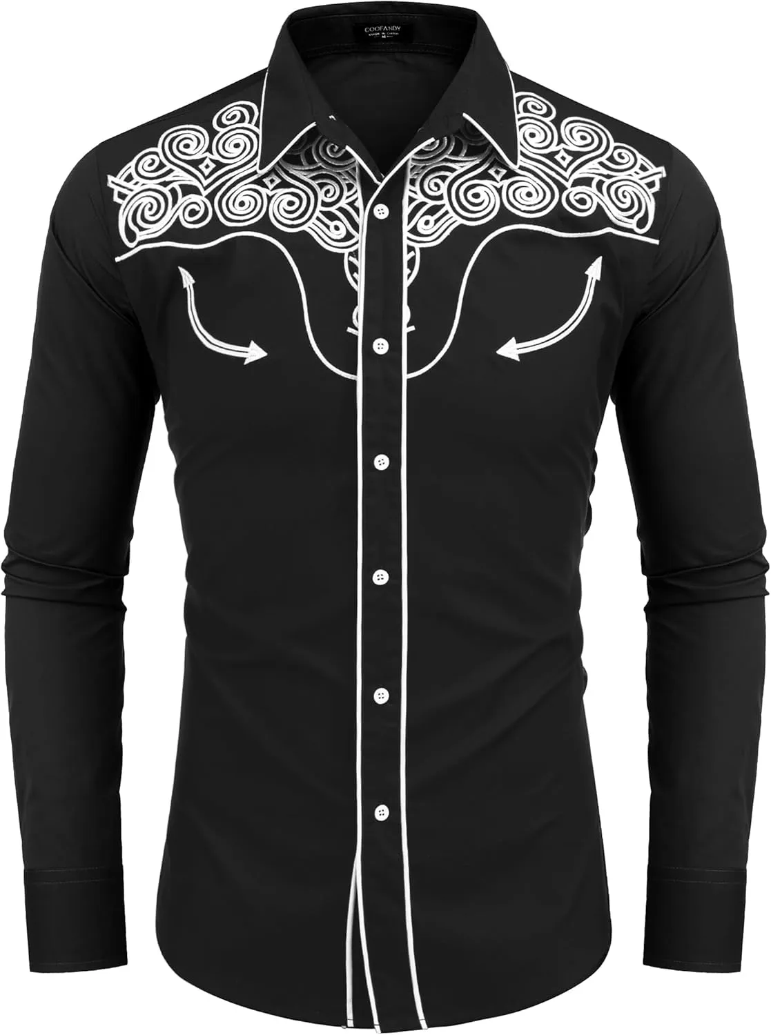 COOFANDY Men's Western Shirts Long Sleeve Slim Fit Embroideres Cowboy Shirts Casual Button Down Shirt