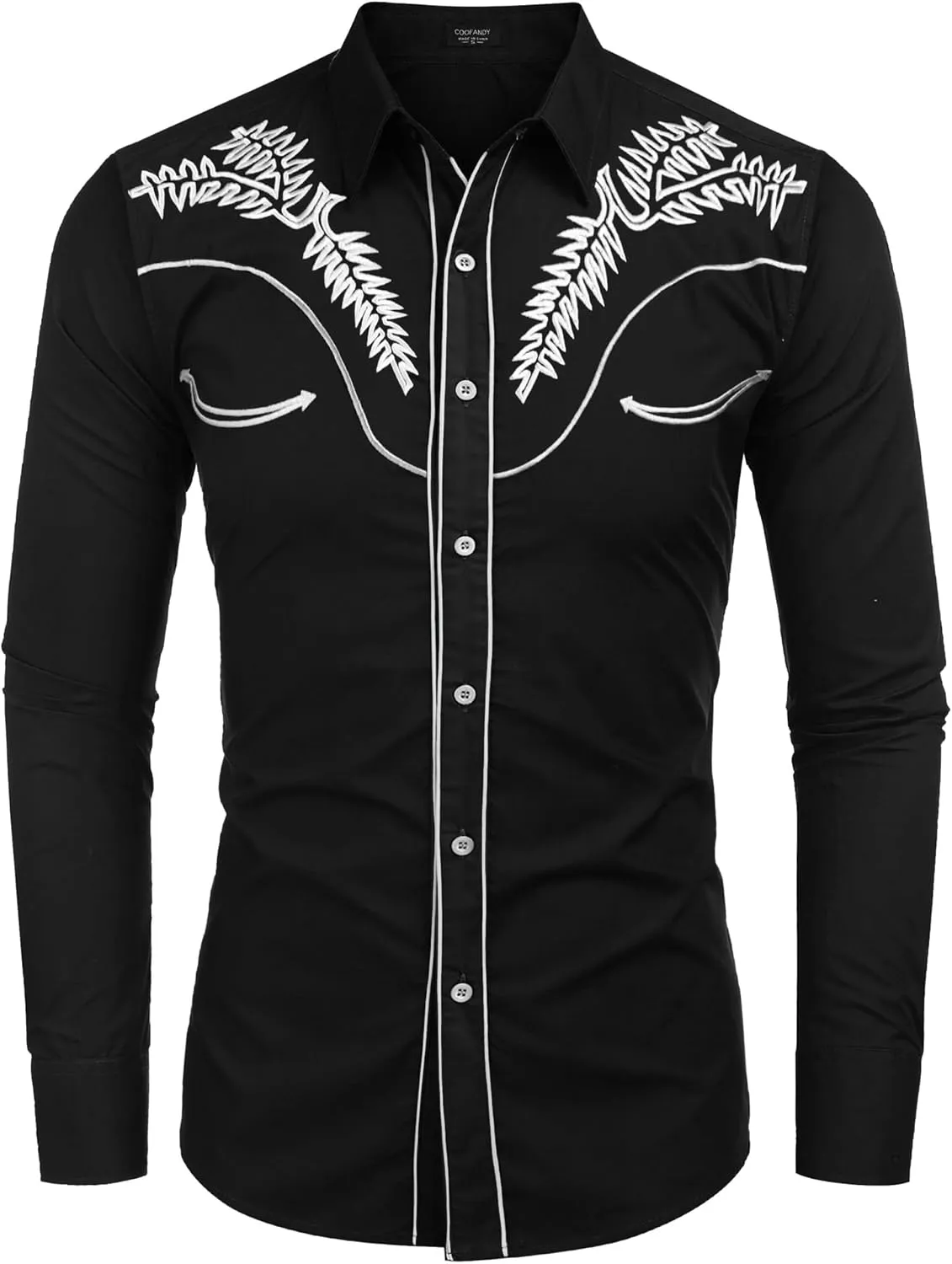 COOFANDY Men's Western Shirts Long Sleeve Slim Fit Embroideres Cowboy Shirts Casual Button Down Shirt