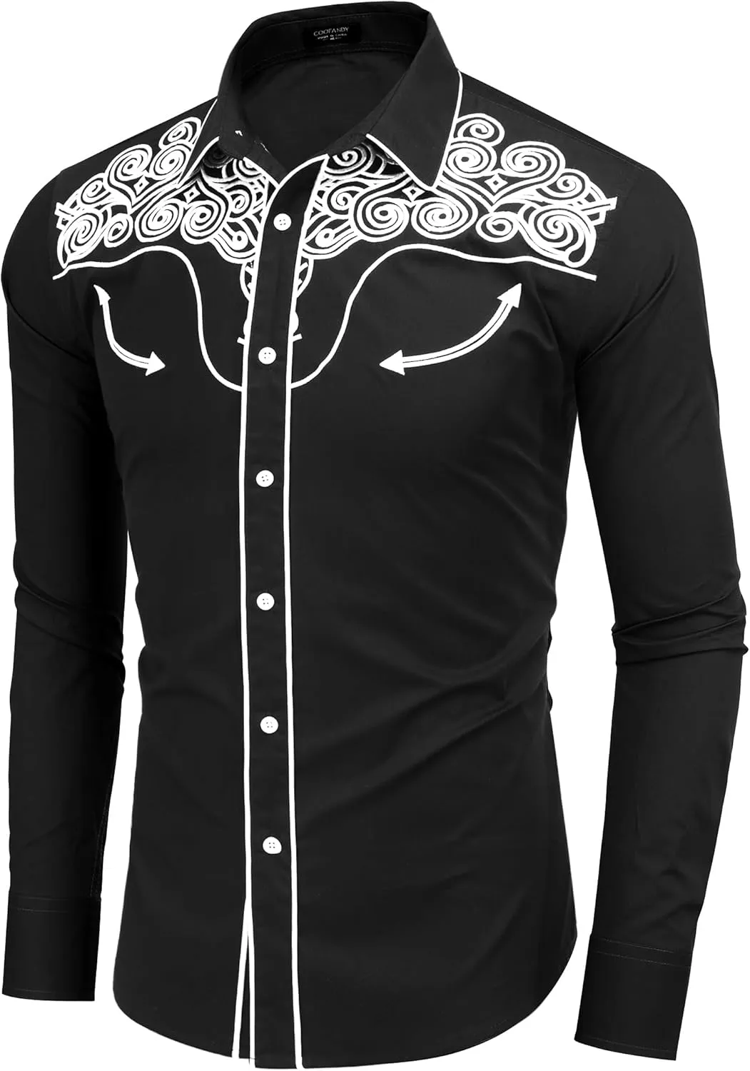 COOFANDY Men's Western Shirts Long Sleeve Slim Fit Embroideres Cowboy Shirts Casual Button Down Shirt
