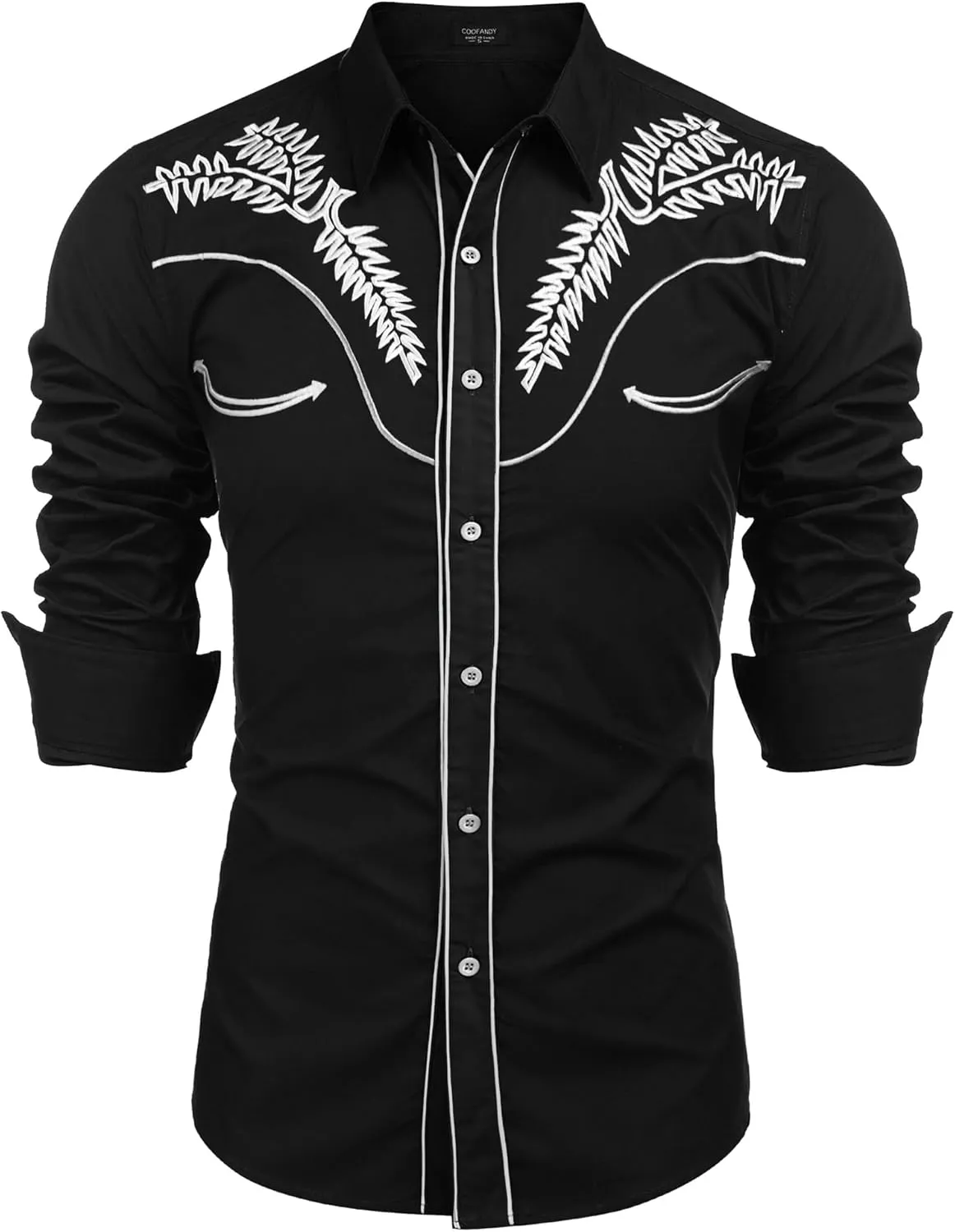 COOFANDY Men's Western Shirts Long Sleeve Slim Fit Embroideres Cowboy Shirts Casual Button Down Shirt