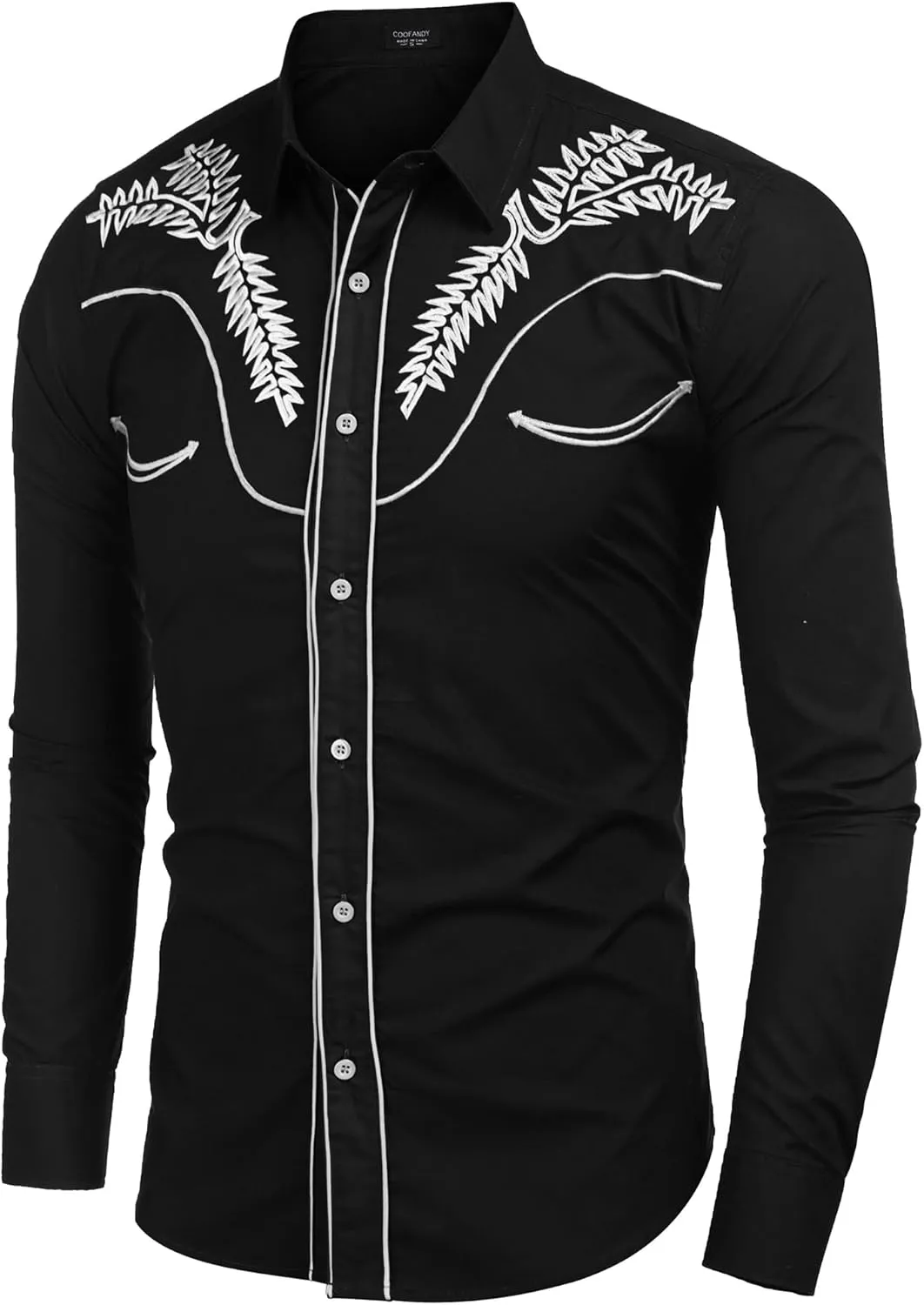 COOFANDY Men's Western Shirts Long Sleeve Slim Fit Embroideres Cowboy Shirts Casual Button Down Shirt