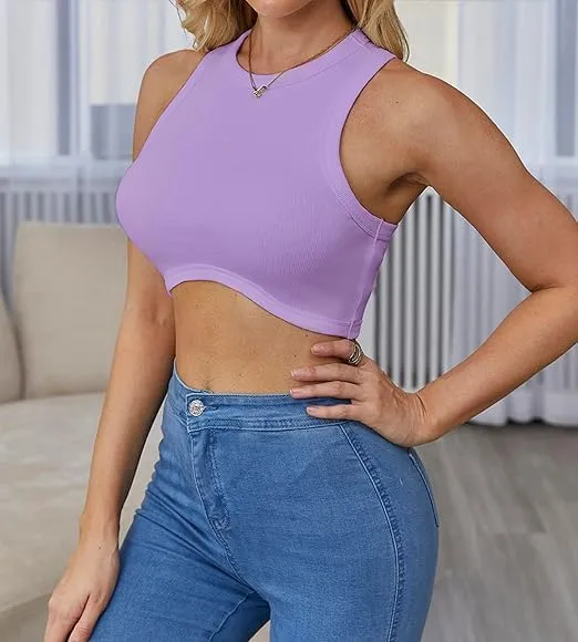 Crop Tank Tops for Women Trendy Sexy Teen Girls Going Out Tops Cute Summer Cropped Sleeveless Knit Ribbed White/Black