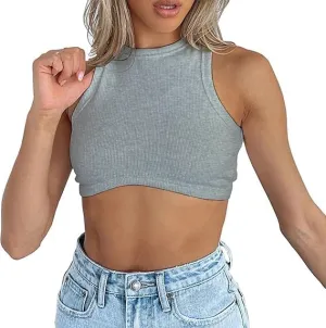 Crop Tank Tops for Women Trendy Sexy Teen Girls Going Out Tops Cute Summer Cropped Sleeveless Knit Ribbed White/Black