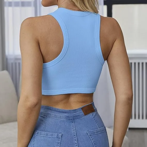 Crop Tank Tops for Women Trendy Sexy Teen Girls Going Out Tops Cute Summer Cropped Sleeveless Knit Ribbed White/Black