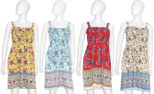CU-BF9 - Wholesale Women's Boho Floral Print Smocked Cover-Up Dress