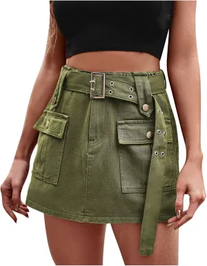 Denim Cargo Skort for Women High Waisted Casual Mini Skirt Y2K Jean Shorts 2025 Summer Cute Short Jeans with Pockets