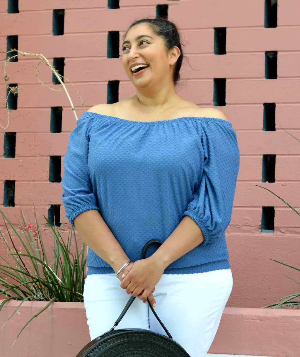 DEVI dotted swiss top in Denim Blue