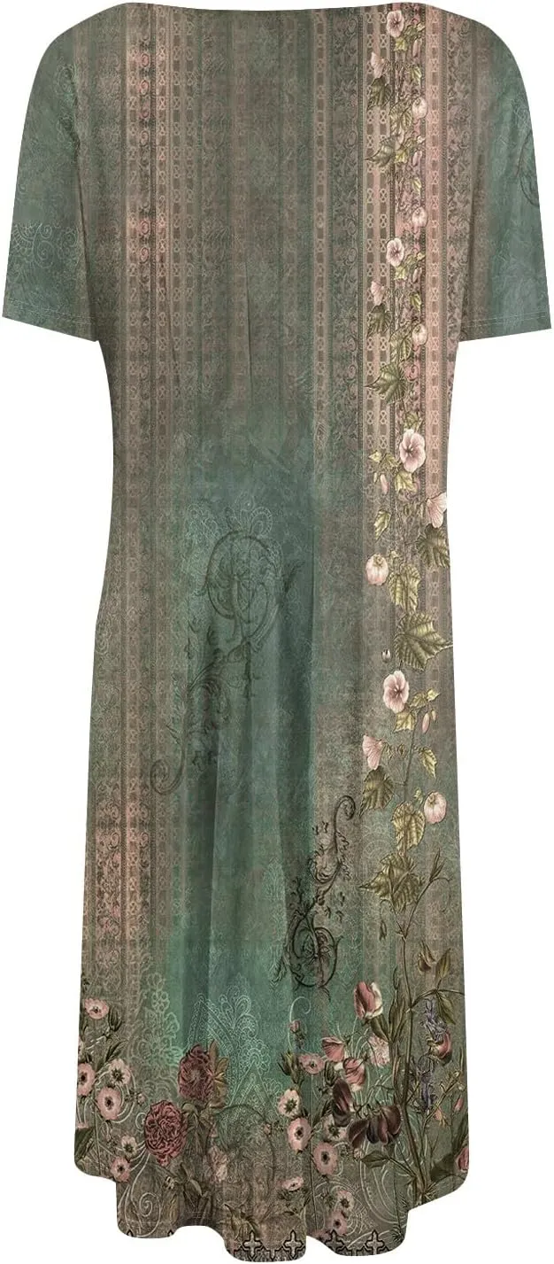 Dresses for Women 2025 Midi Dresses for Women Summer Short Sleeve A Line Loose Floor Length