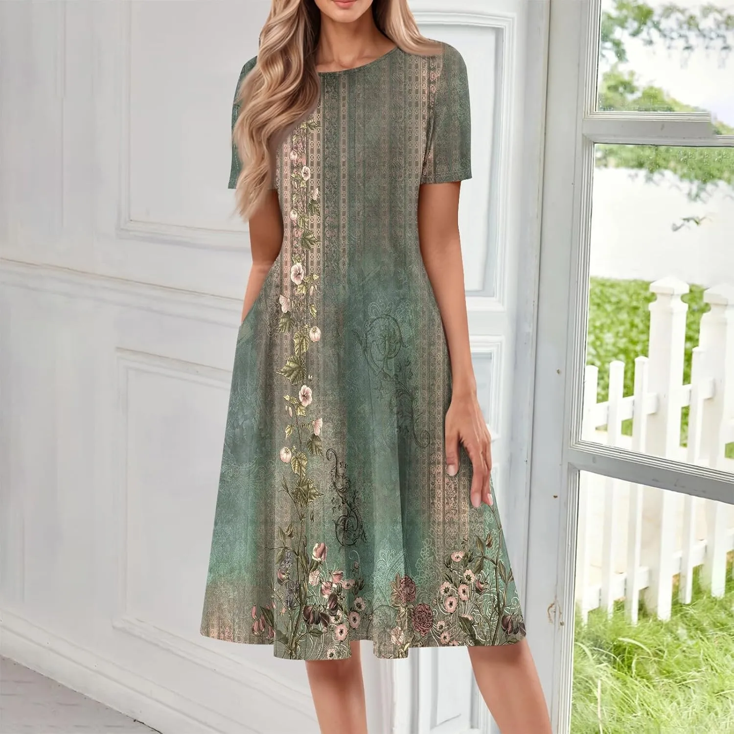 Dresses for Women 2025 Midi Dresses for Women Summer Short Sleeve A Line Loose Floor Length