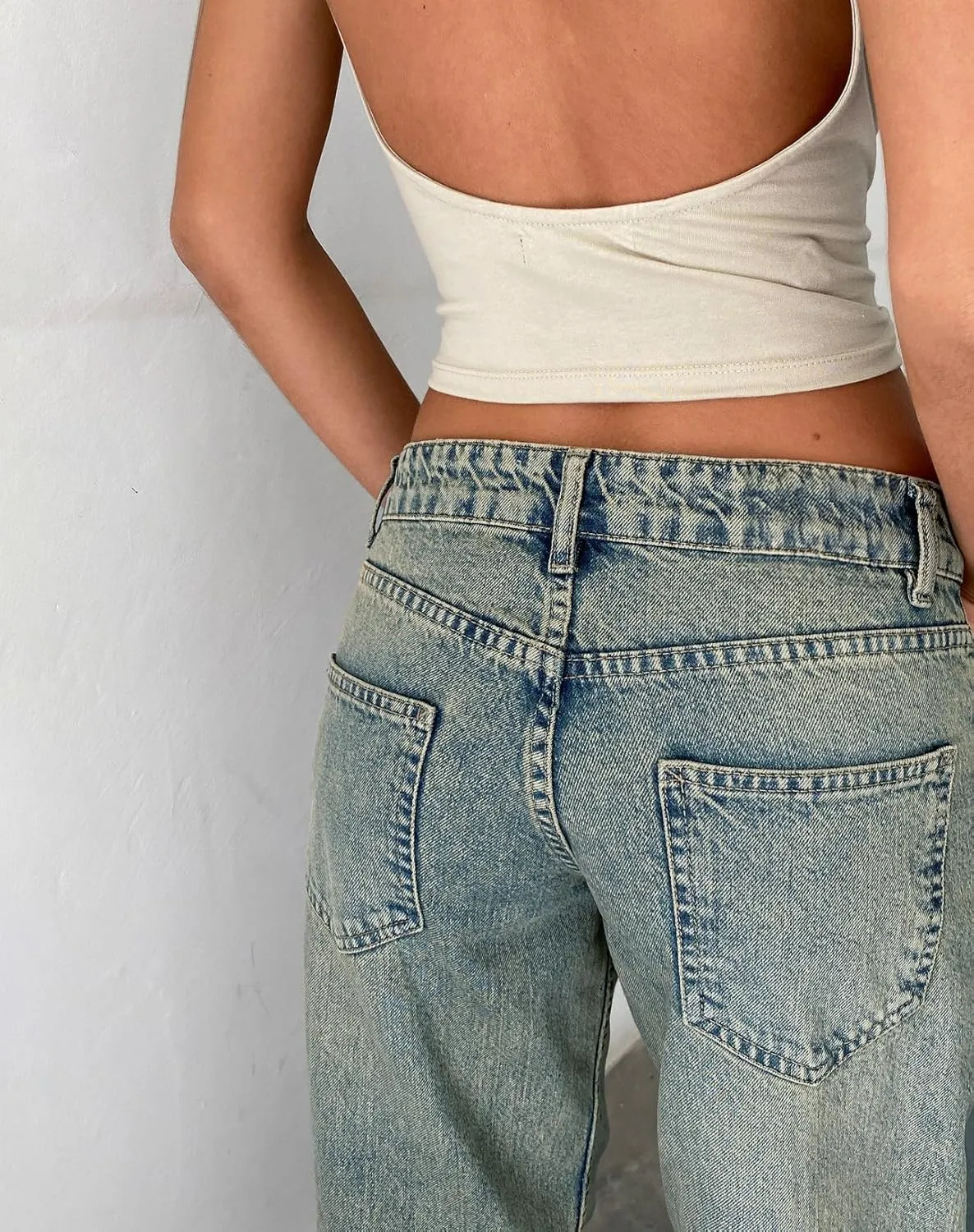 EMMIOL Women's Baggy Boyfriend Jeans Distressed Denim Pants Wide Leg Straight Trousers Streetwear Pants