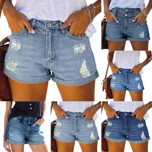 fanmpghleoo Jean Shorts Womens High Waisted Fold Hem Ripped Denim Shorts Summer Casual Baggy Jorts Distressed Jeans Short