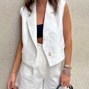 Fashion Tailored Collar Vest Shorts Set