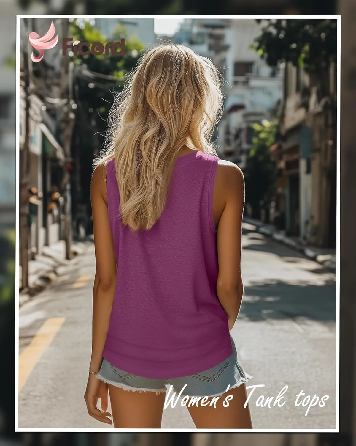 Ficerd 3 Pack Women's Tank Tops Sleeveless Crew Neck Summer T-Shirts Side Curved Hem Loose Casual Blouses