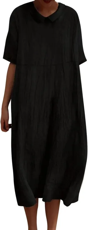 Floral Long Dress for Women Lapel Neck Short Sleeve Midi Dress Plus Size Maxi Dresses Beach Vacation Sundresses
