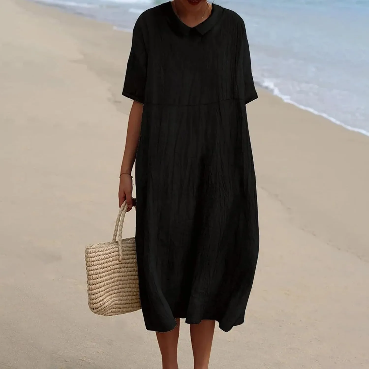 Floral Long Dress for Women Lapel Neck Short Sleeve Midi Dress Plus Size Maxi Dresses Beach Vacation Sundresses
