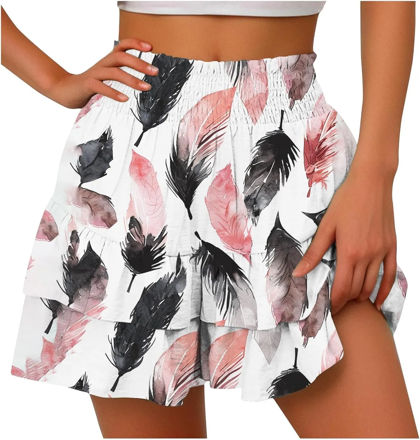 Flowy Shorts for Women Summer Boho Floral Print Ruffle Mini Skirts Comfy Baggy High Waisted Tennis Running Shorts