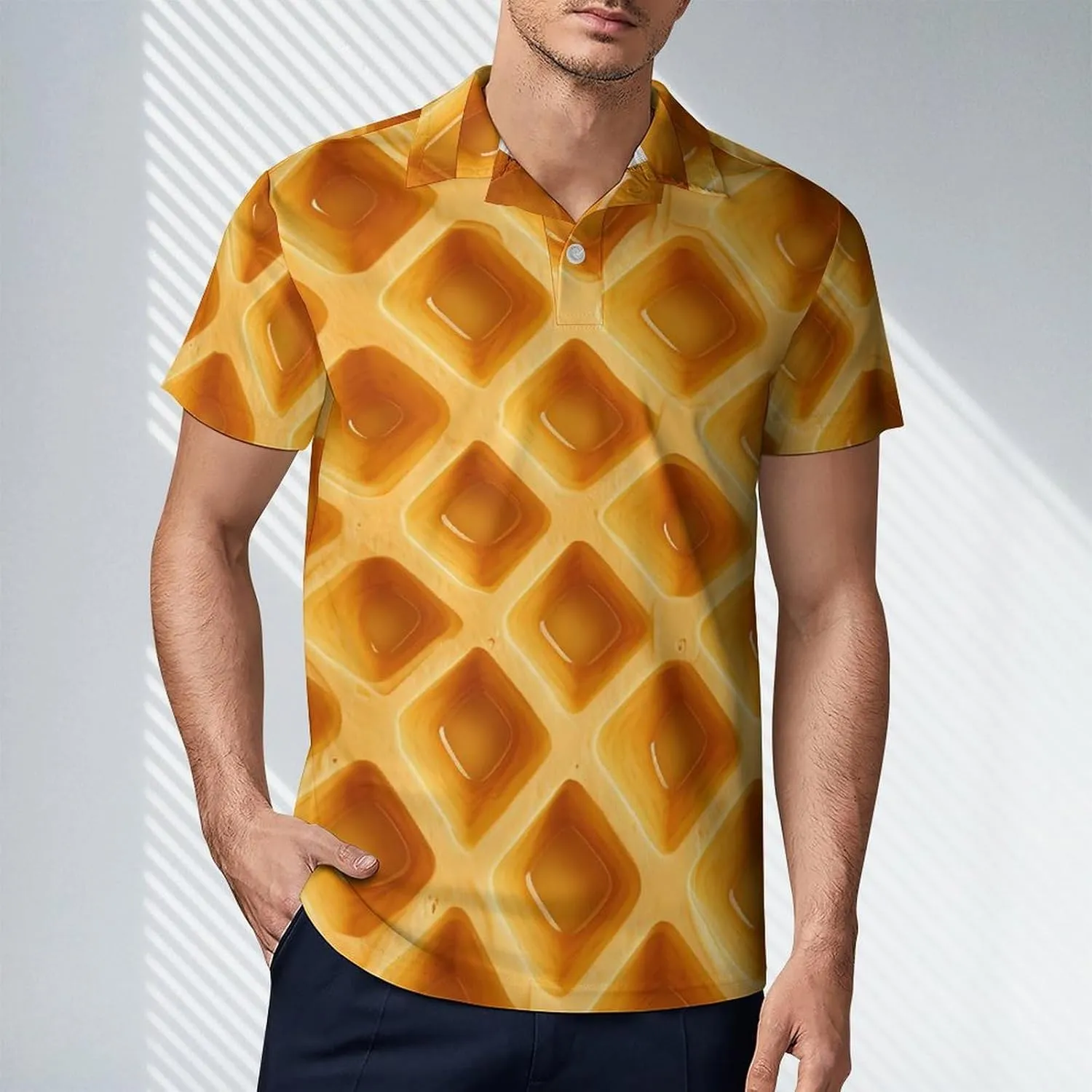 Food Waffle Men's Polo Shirt Short Sleeve Casual Athletic Quick Dry Golf T-Shirts