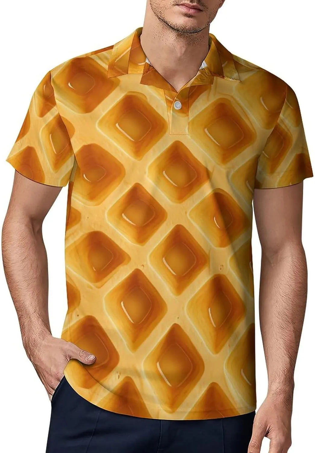 Food Waffle Men's Polo Shirt Short Sleeve Casual Athletic Quick Dry Golf T-Shirts