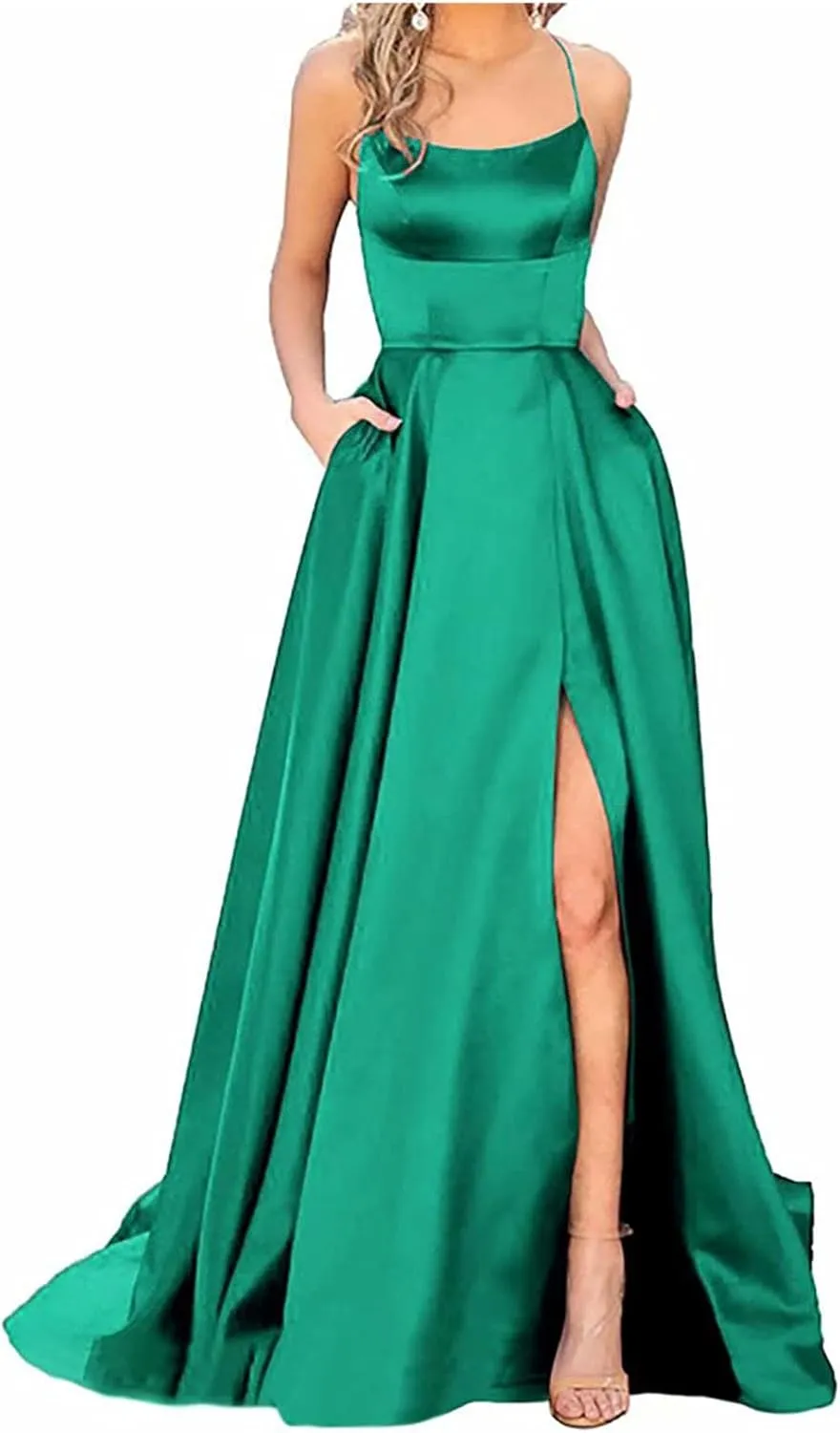 Formal Dresses for Women Sleeveless Spaghetti Strap Side Slit Long Prom Dress Elegant Cocktail Party Maxi Dresses Eveing Gown
