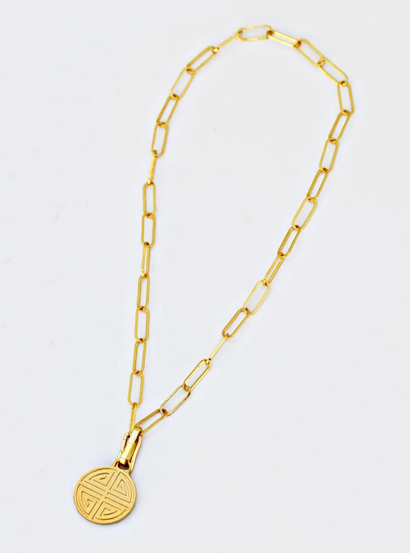 FOUR BLESSINGS Lucky Charm Coin Pendant Link Chain Necklace | Gender Neutral