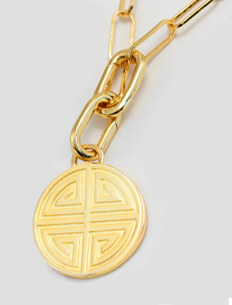 FOUR BLESSINGS Lucky Charm Coin Pendant Link Chain Necklace | Gender Neutral
