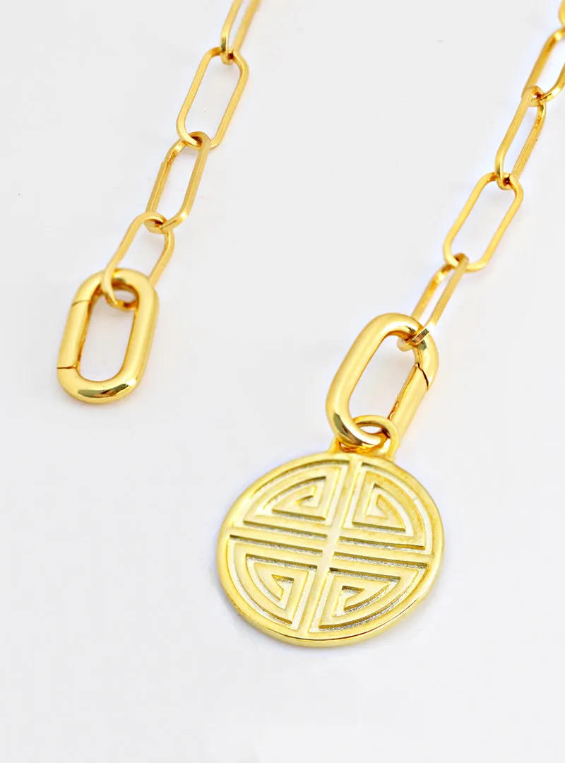 FOUR BLESSINGS Lucky Charm Coin Pendant Link Chain Necklace | Gender Neutral
