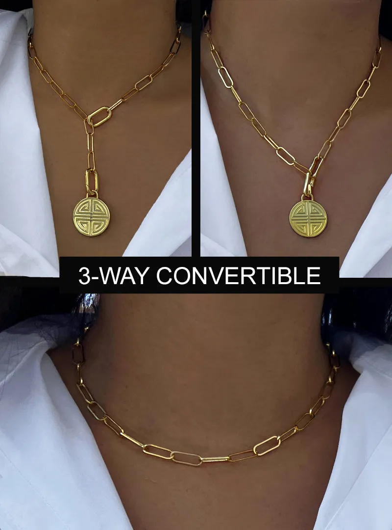 FOUR BLESSINGS Lucky Charm Coin Pendant Link Chain Necklace | Gender Neutral