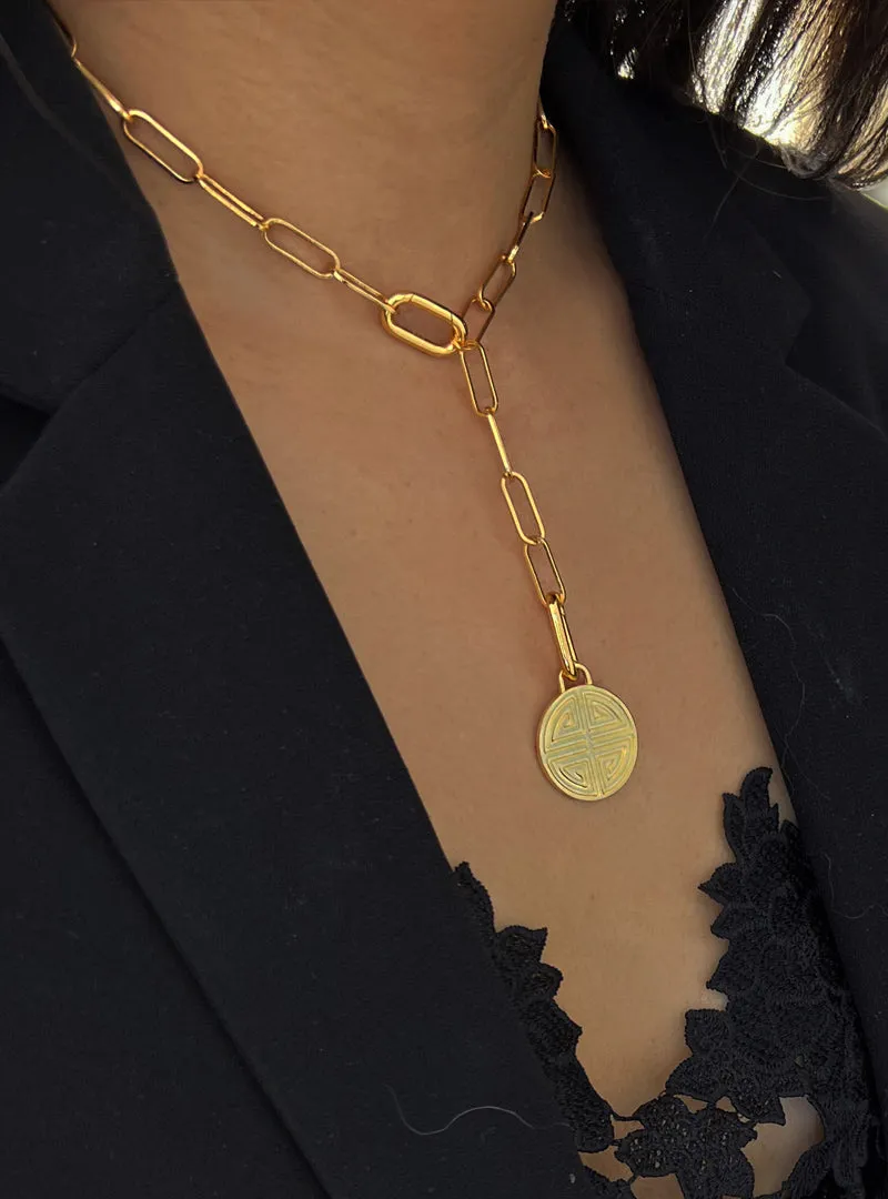 FOUR BLESSINGS Lucky Charm Coin Pendant Link Chain Necklace | Gender Neutral