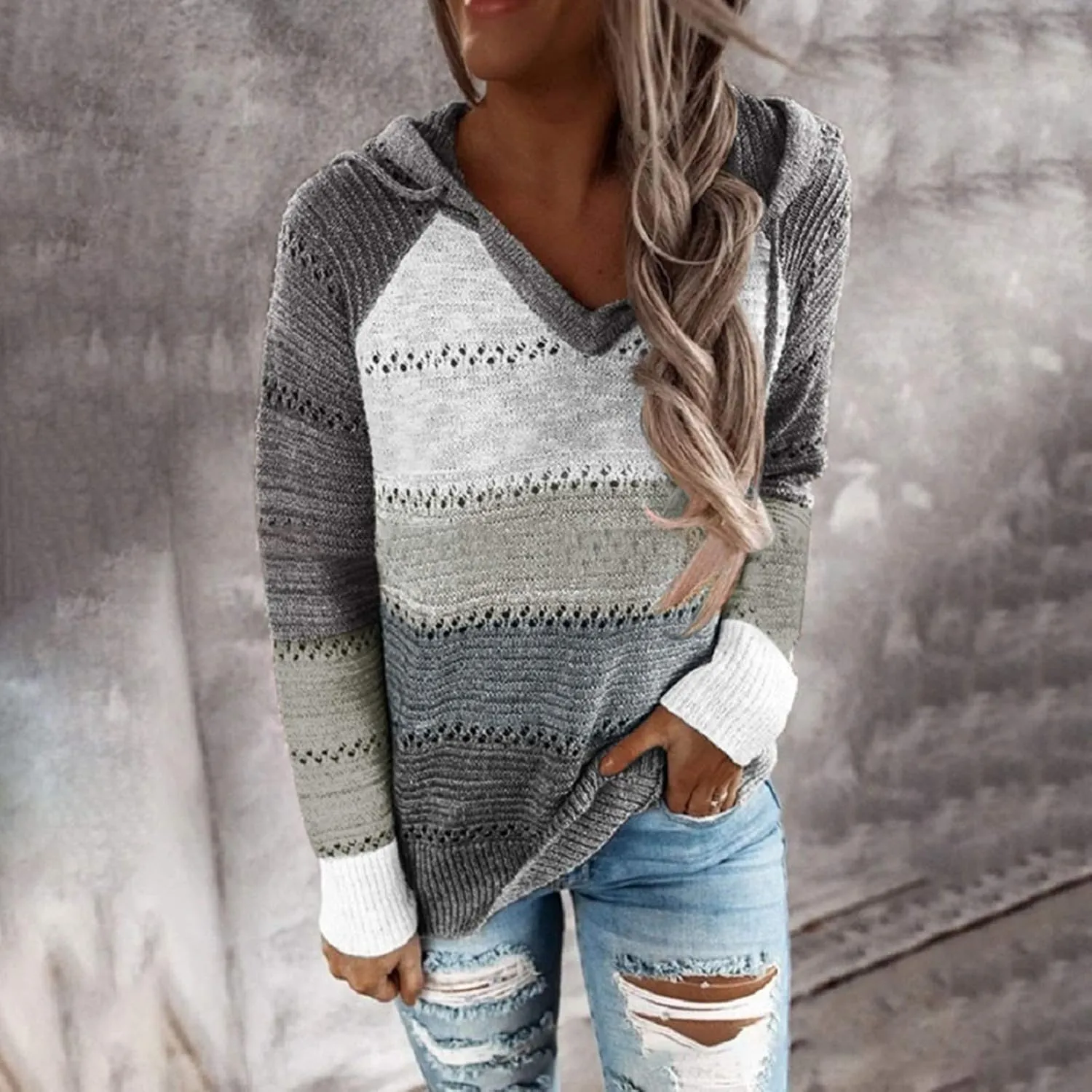 FQZWONG Spring Sweaters for Women 2025 Plus Size Long Sleeve Hoodies Casual Ladies Sweatshirts Fashion Knit Hooded Tops