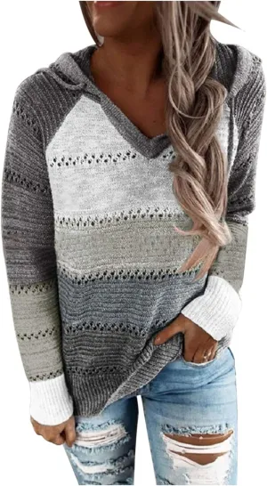 FQZWONG Spring Sweaters for Women 2025 Plus Size Long Sleeve Hoodies Casual Ladies Sweatshirts Fashion Knit Hooded Tops