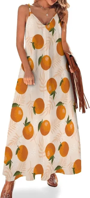 Fruit of Oranges and Leaves Pattern Summer Dresses Maxi Dress Sundress Beach Dresses for Women