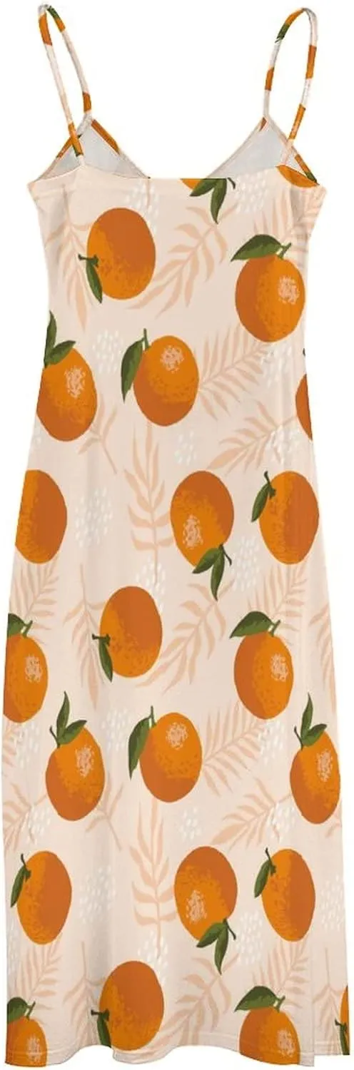 Fruit of Oranges and Leaves Pattern Summer Dresses Maxi Dress Sundress Beach Dresses for Women