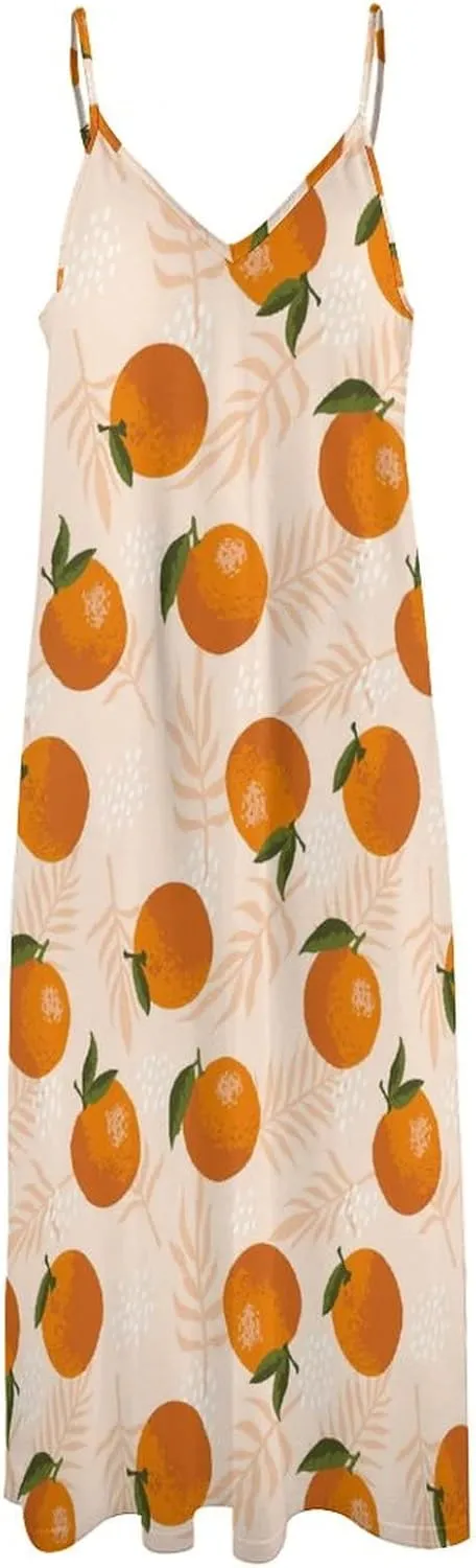 Fruit of Oranges and Leaves Pattern Summer Dresses Maxi Dress Sundress Beach Dresses for Women