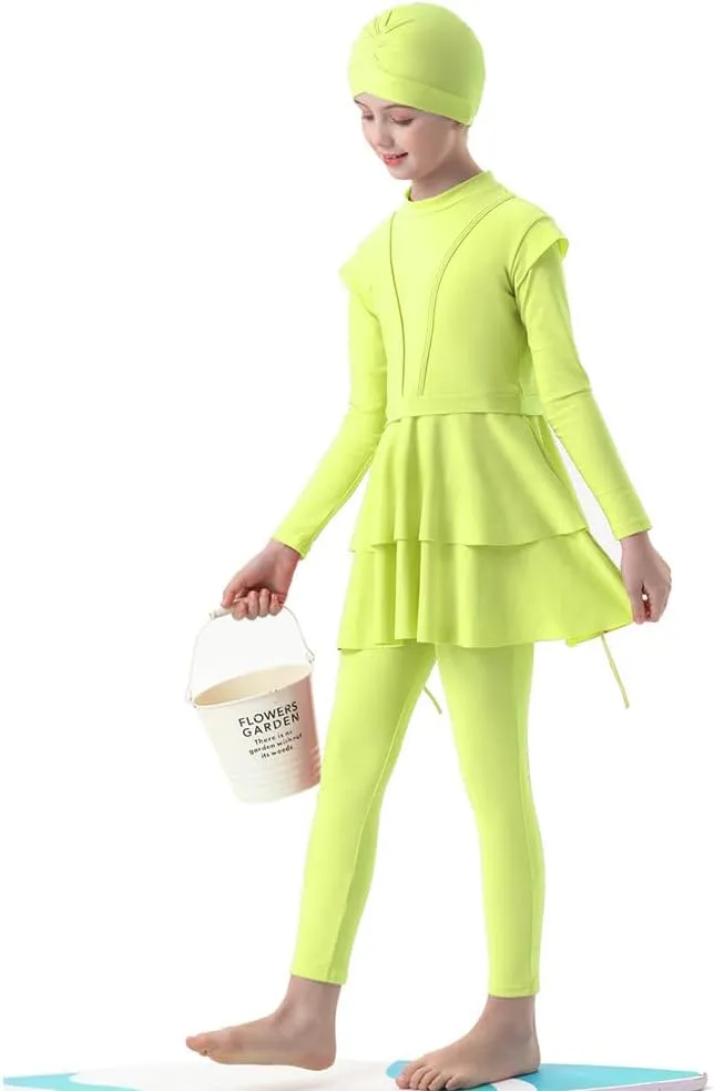 FYMNSI Kids Burkini Swimsuits Girls Baby Modest Muslim Swimwear Long Sleeve Swim Top Pants Hijab 3PCS Bathing Suit Rash Guard