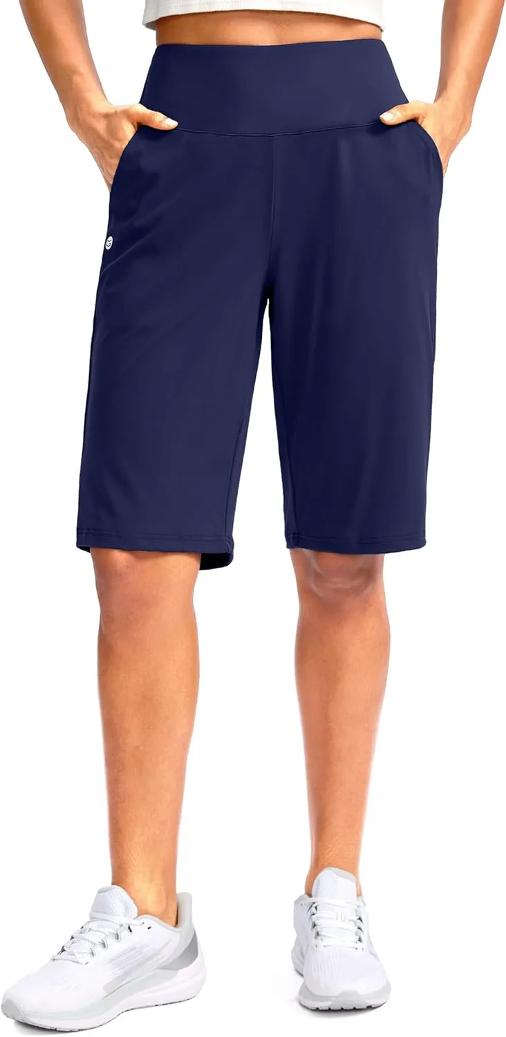 G Gradual Women's 12" Bermuda Long Shorts with Pockets High Waisted Stretch Knee Length Shorts for Women Summer Walking