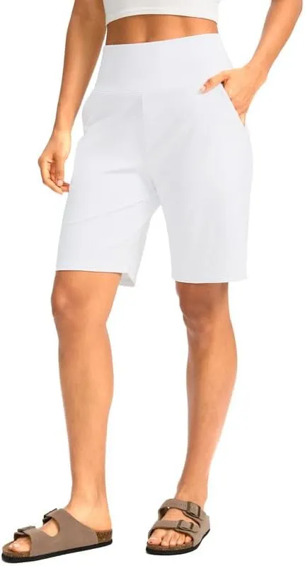 G Gradual Women's Bermuda Long Shorts with Pockets High Waisted Knee Length Shorts for Women Walking Athletic Workout
