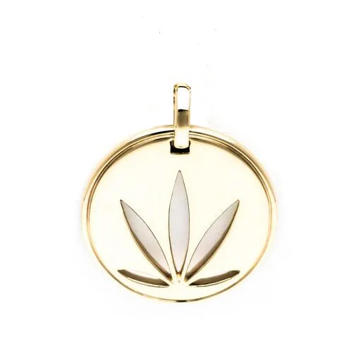 Gold Modern Leaf Cutout Disc Pendant