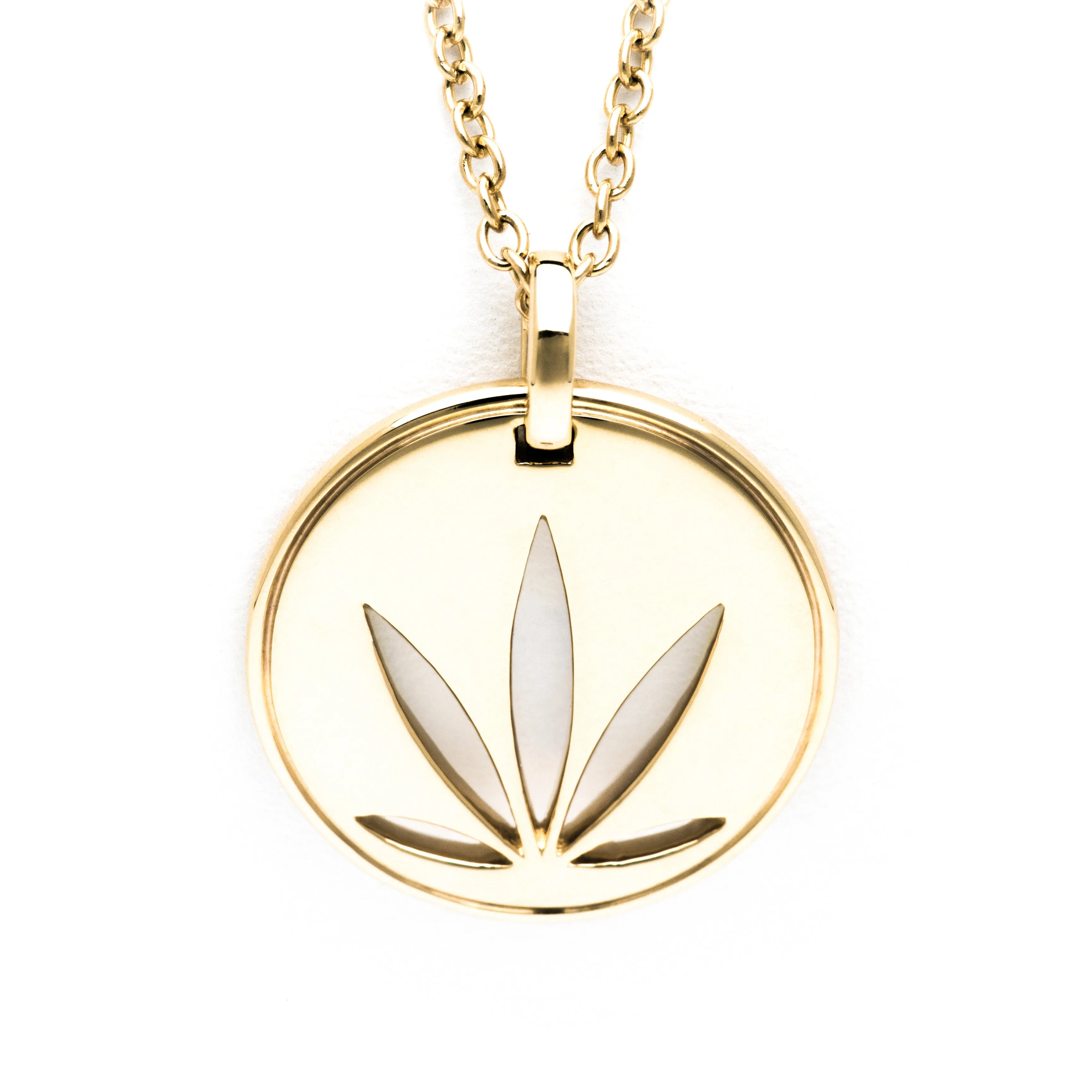 Gold Modern Leaf Cutout Disc Pendant