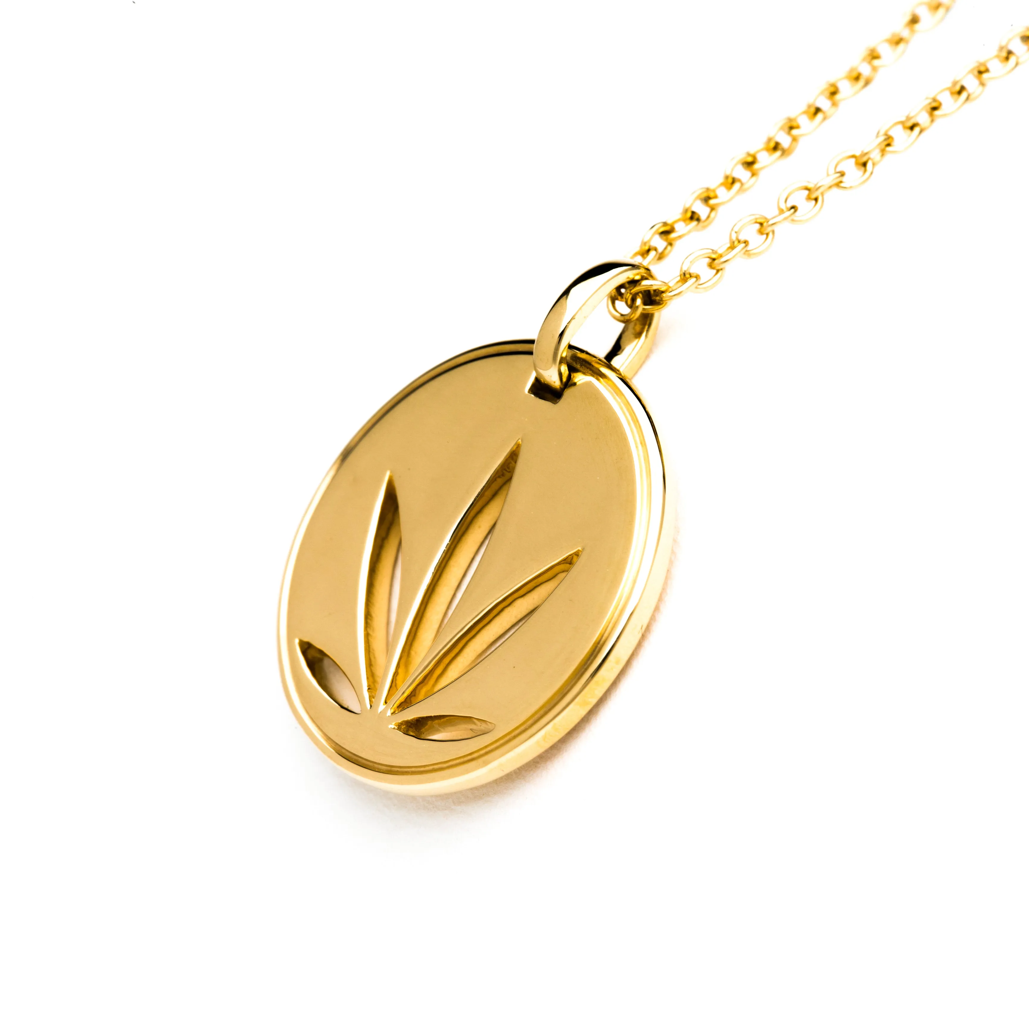 Gold Modern Leaf Cutout Disc Pendant